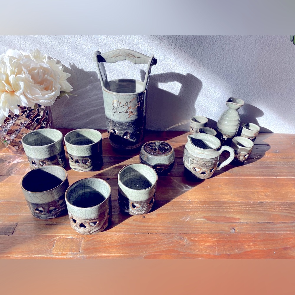Antique Obori Soma-yaki Japanese Set
